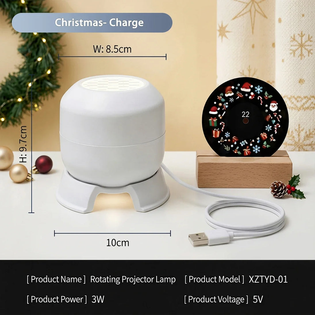 Christmas Projector Night Light, Rotating 22-Pattern USB Rechargeable Projection Lamp for Walls and Ceilings