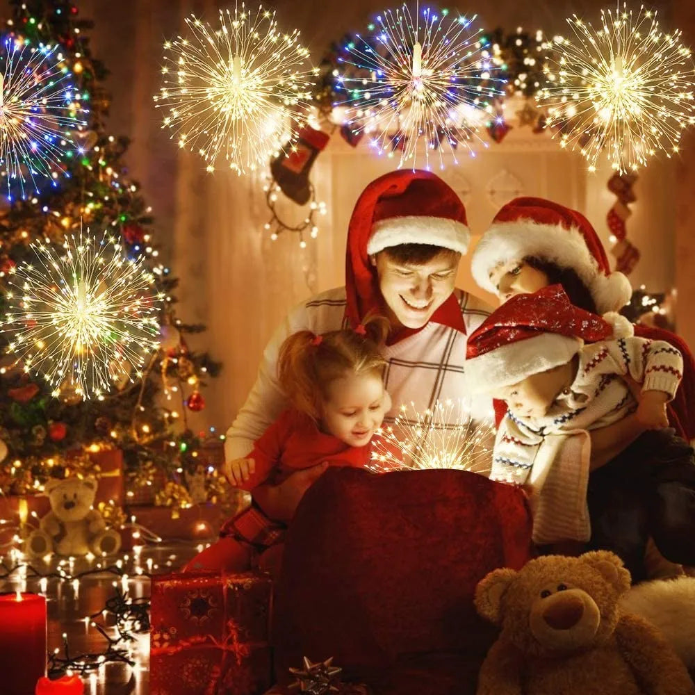 Christmas Firework Starburst Light, 200 LED Hanging Fairy Light with Remote, Battery Powered