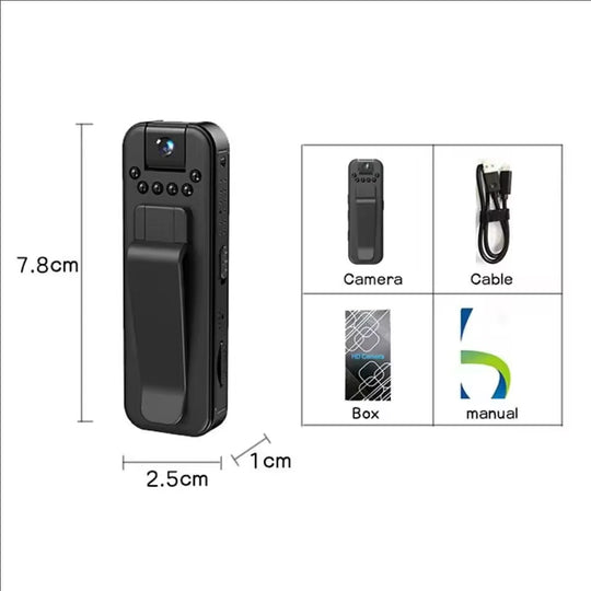 Clip-On Mini Body Camera, HD Video Recorder with Night Vision and Loop Recording