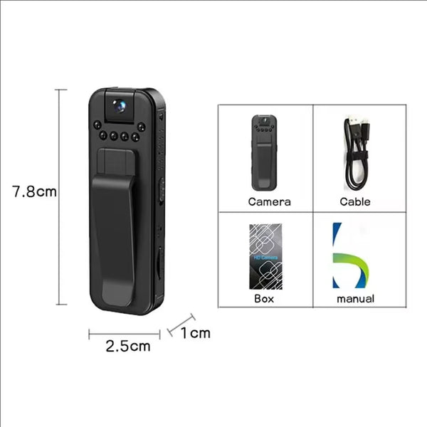 Clip-On Mini Body Camera, HD Video Recorder with Night Vision and Loop Recording