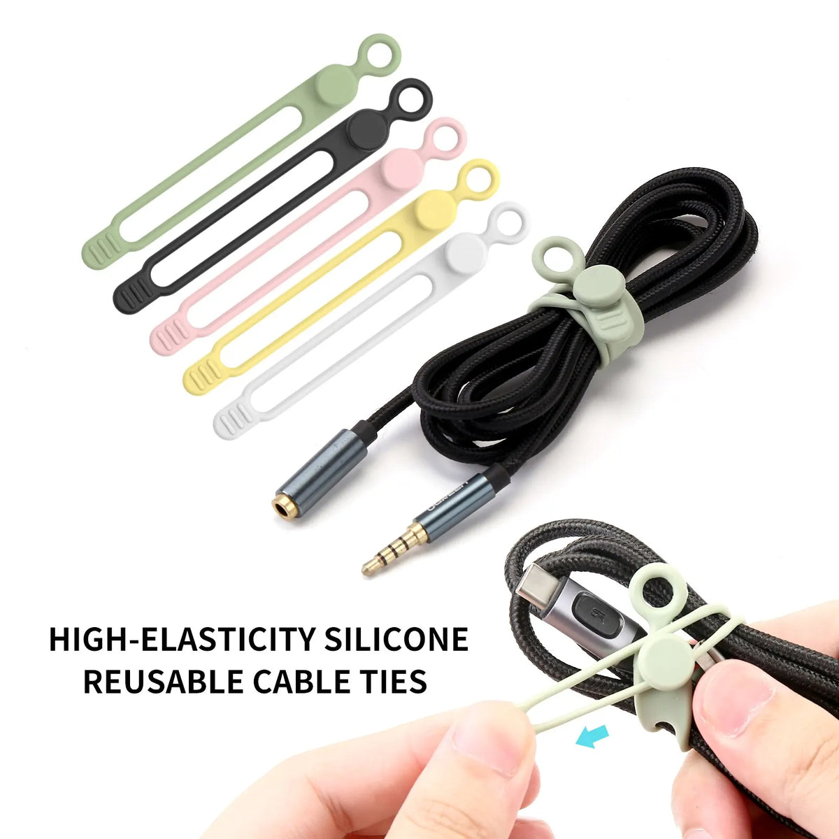 Reusable Silicone Cable Ties for Travel and Desk, 10-Pack