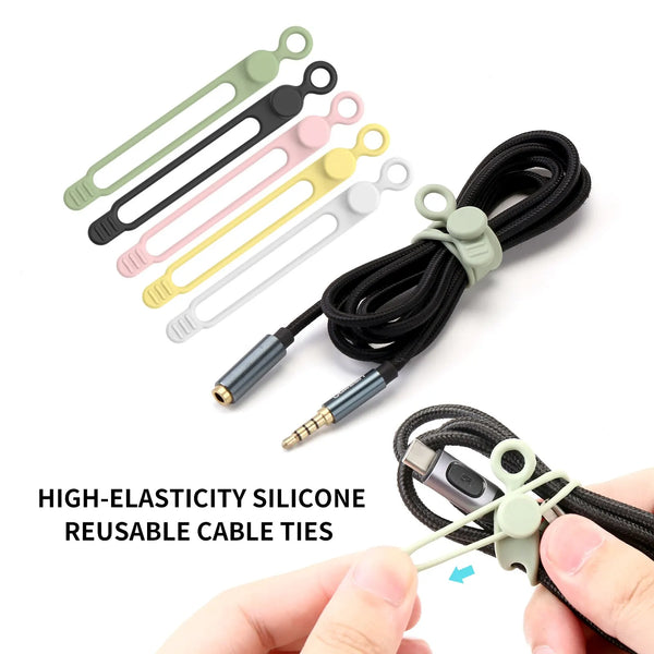 Reusable Silicone Cable Ties for Travel and Desk, 10-Pack