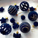 Navy Blue Velvet Christmas Ornament Set, 35 Assorted Balls, Stars and Bows for the Tree