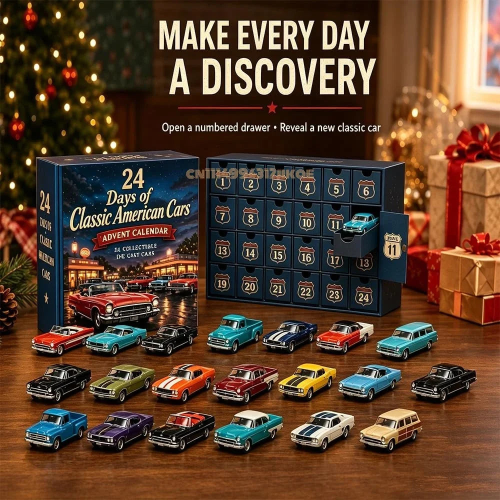 24-Day Christmas Advent Calendar with Die-Cast Vintage Cars