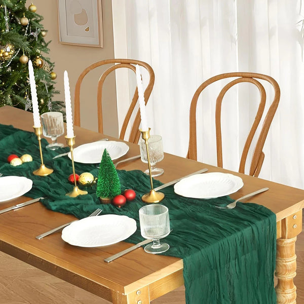 Christmas Green Table Runner, 35 x 71 in Cheesecloth Gauze Runner for Holiday Tables