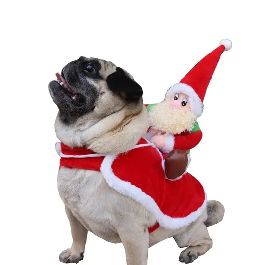 Santa Rider Christmas Dog Costume, Size S, Red Fleece Outfit with Santa Riding on the Back