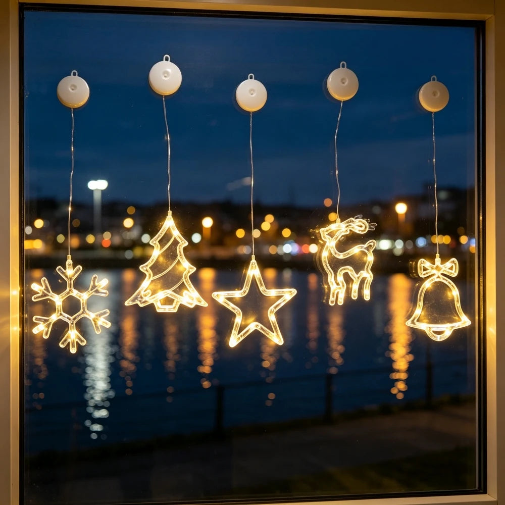 LED Suction Cup Christmas Tree Window Light, Warm Glow Battery Operated Holiday Decoration