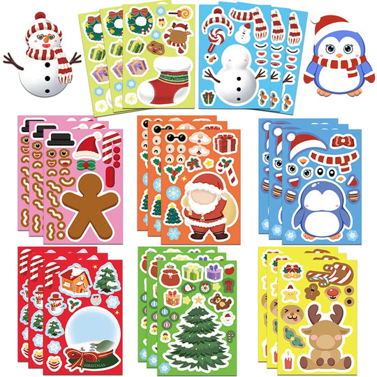 Christmas Make-a-Face Puzzle Stickers, 16 Sheets, Kids DIY Craft