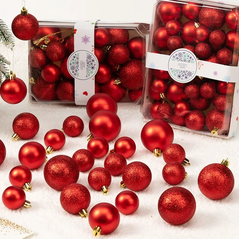 42 Pcs Red Glitter Christmas Ball Ornaments Gift Box Set