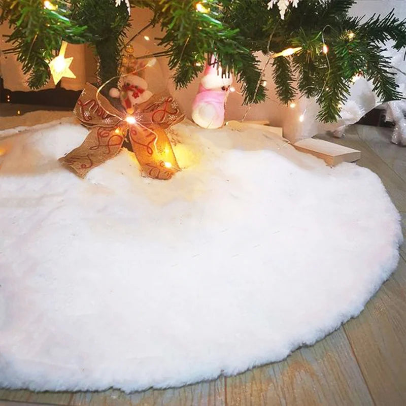 White Faux Fur Christmas Tree Skirt, 48 in Round Plush Tree Base Cover