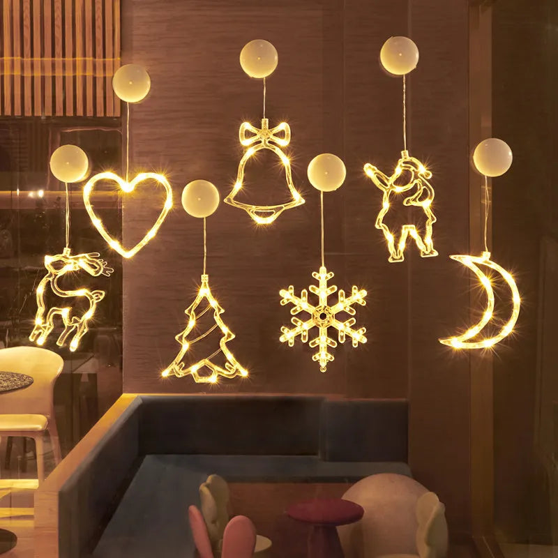 LED Christmas Tree Window Light, Battery Operated Hanging Light with Suction Cup, Warm White