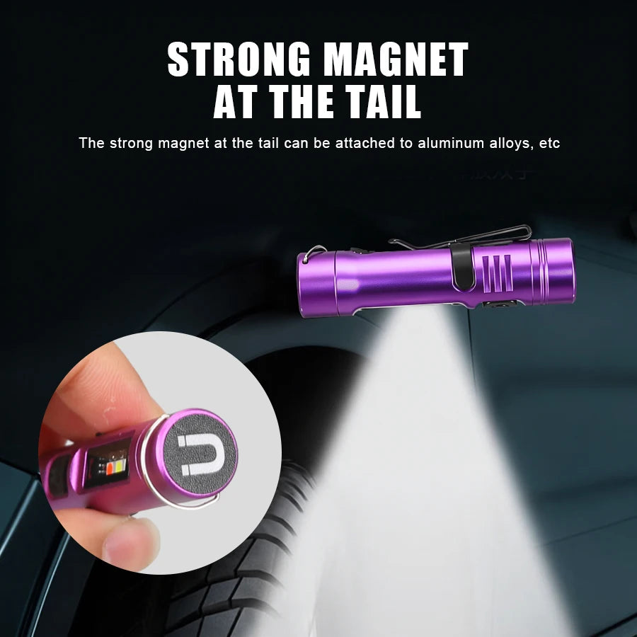 Keychain Travel Flashlight, USB Rechargeable, with Clip, Magnet and 9 Light Modes