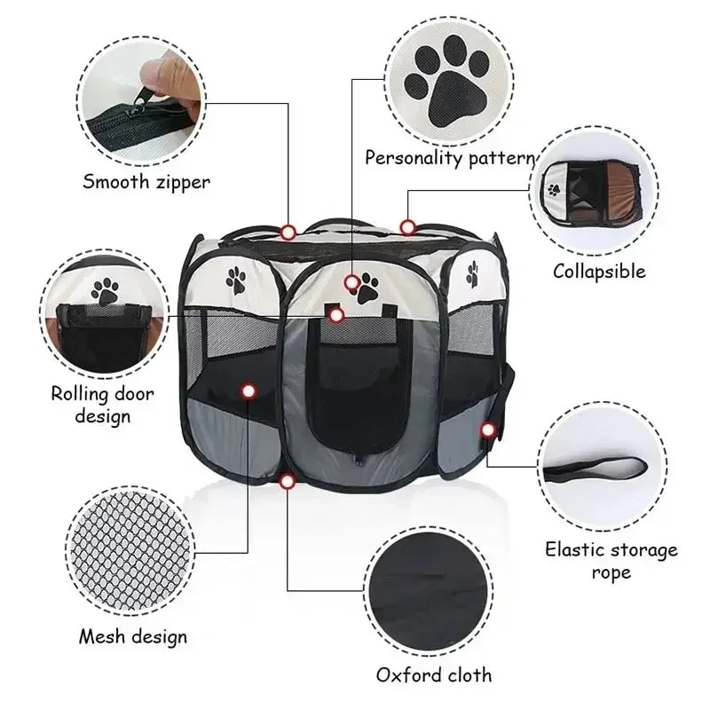 Foldable Octagonal Pet Playpen with Mesh Panels for Dogs and Cats, 73 cm