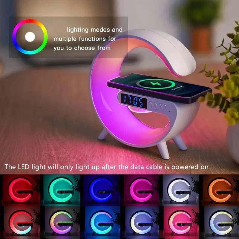 RGB Mood Lamp with Alarm Clock, Bluetooth Speaker & Wireless Charger