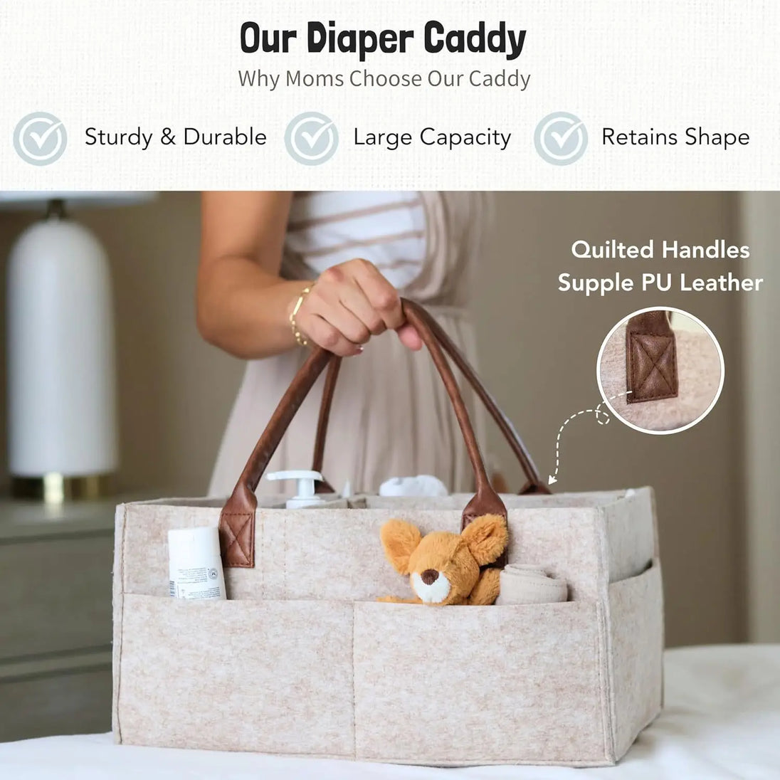 Felt Diaper Caddy Organizer with Dividers and Carry Handles