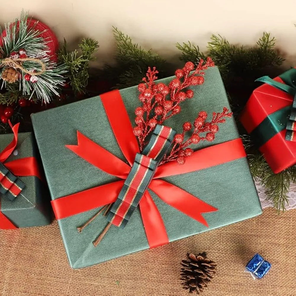 Red Glitter Berry Stems for Christmas Tree, Wreath and Garland, Pack of 10 Picks