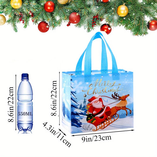 Reusable Christmas Gift Bags with Handles, 10 Pack, 9 x 8.6 in Non-Woven Tote Bags in 5 Designs