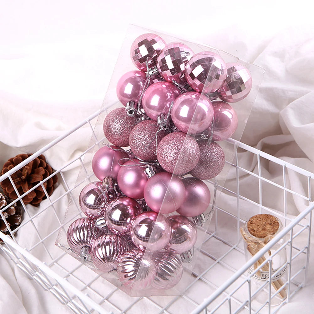 Pink Christmas Ball Ornaments, 36-Piece Plastic Tree Ornament Set, 1.6 in