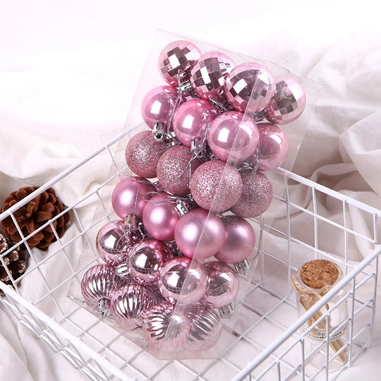 Pink Christmas Ball Ornaments, 36-Piece Plastic Tree Ornament Set, 1.6 in