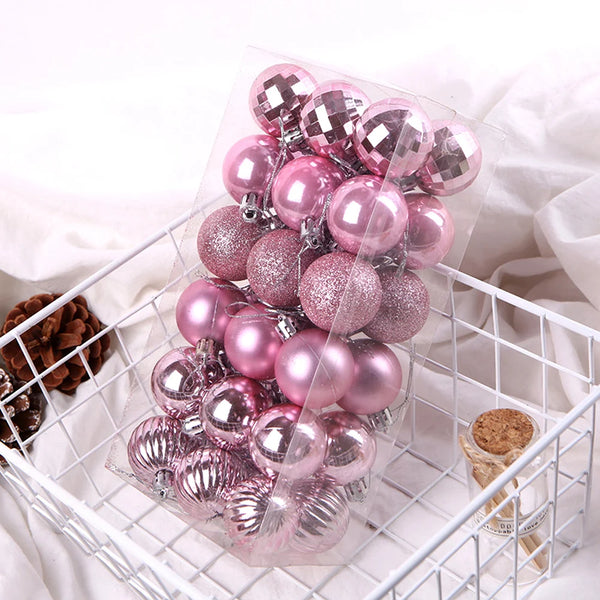 Pink Christmas Ball Ornaments, 36-Piece Plastic Tree Ornament Set, 1.6 in