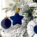 Navy Blue Velvet Christmas Ornament Set, 35 Assorted Balls, Stars and Bows for the Tree