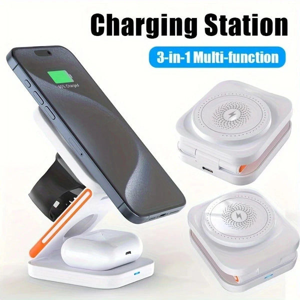 3-in-1 Foldable Magnetic Wireless Charger Station for Phone, Watch and Earbuds