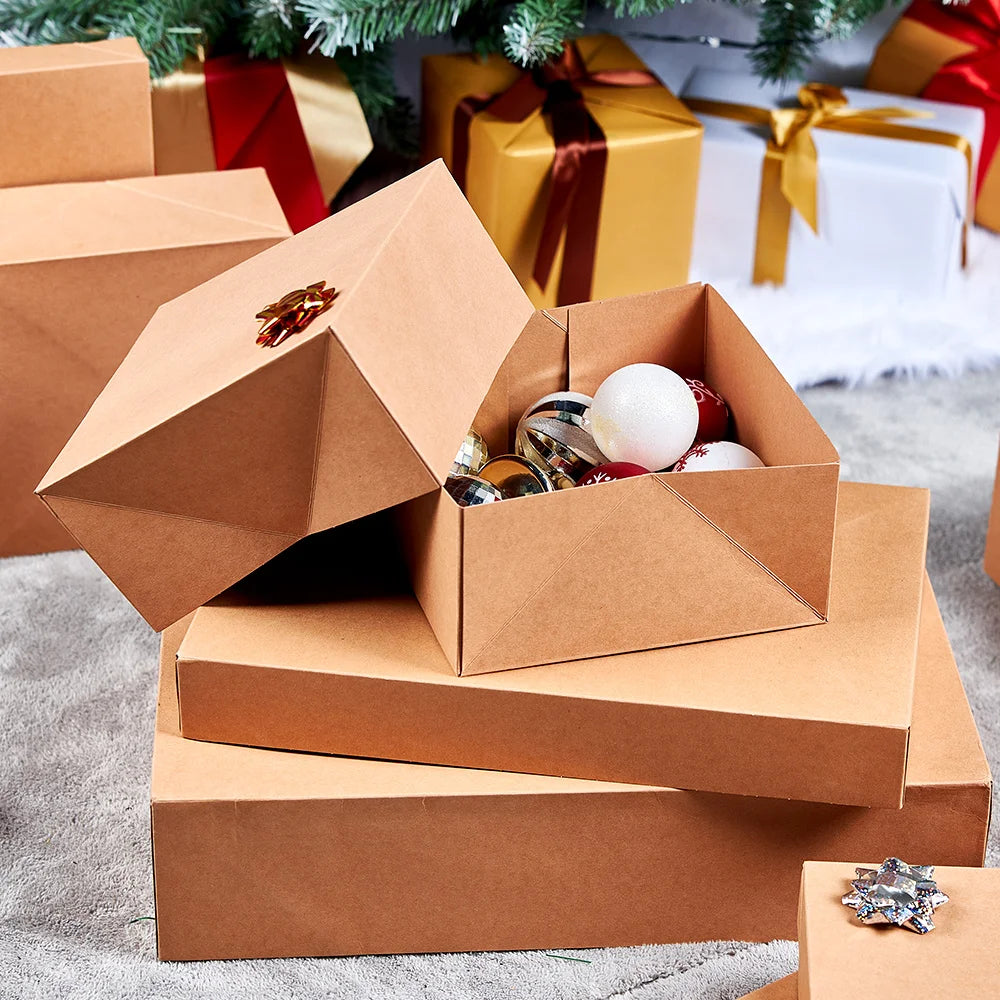 12-Piece Kraft Christmas Gift Boxes with Lids, Assorted Nesting Sizes