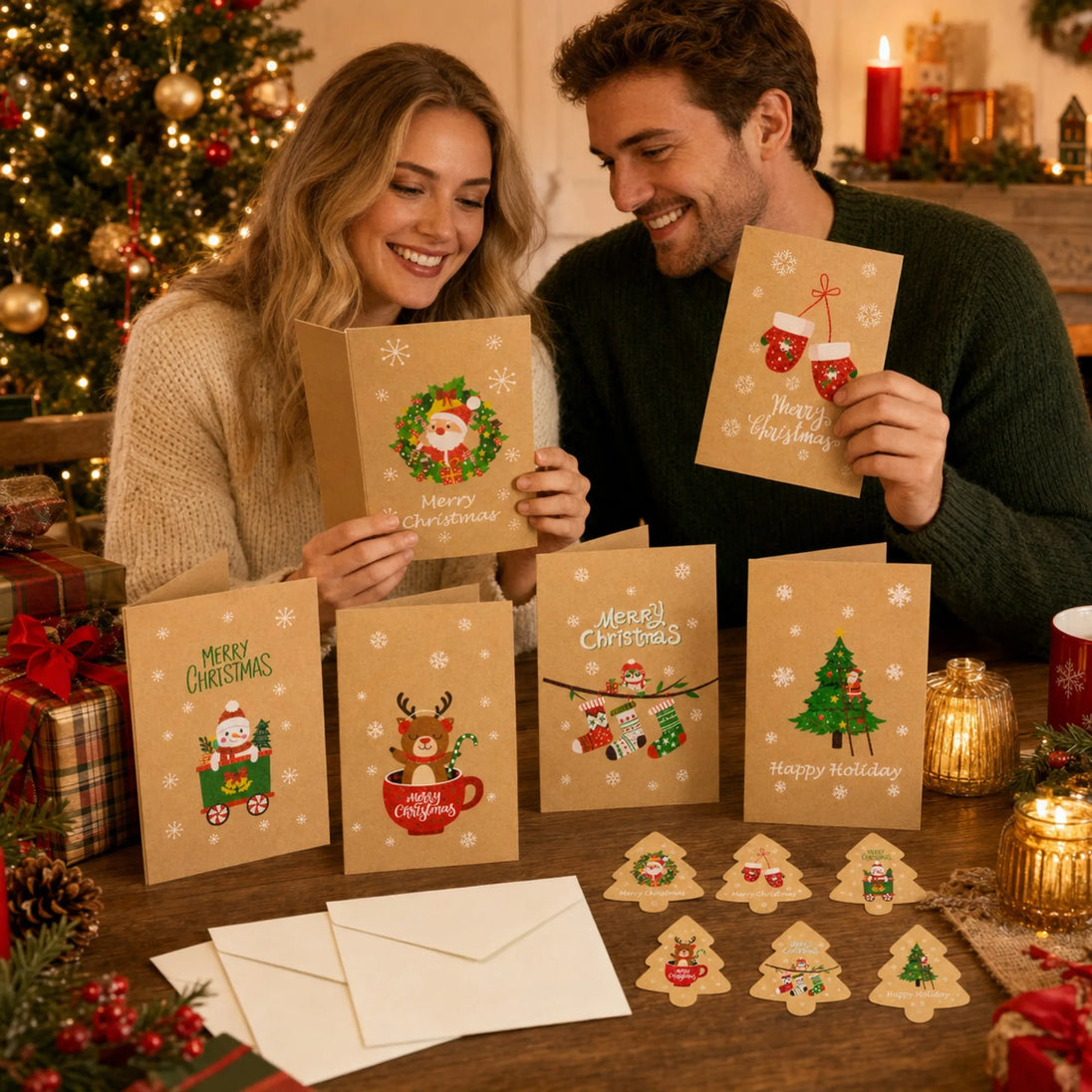 Christmas Greeting Cards with Envelopes & Stickers, 24-Pack