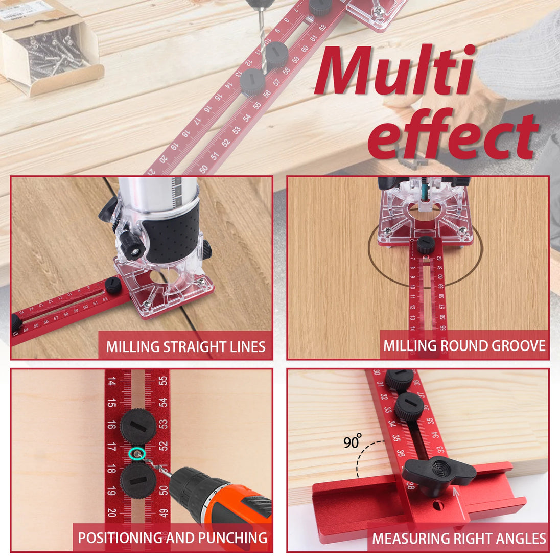 4-in-1 Router Milling Groove Bracket and Circle Cutting Jig, Aluminum
