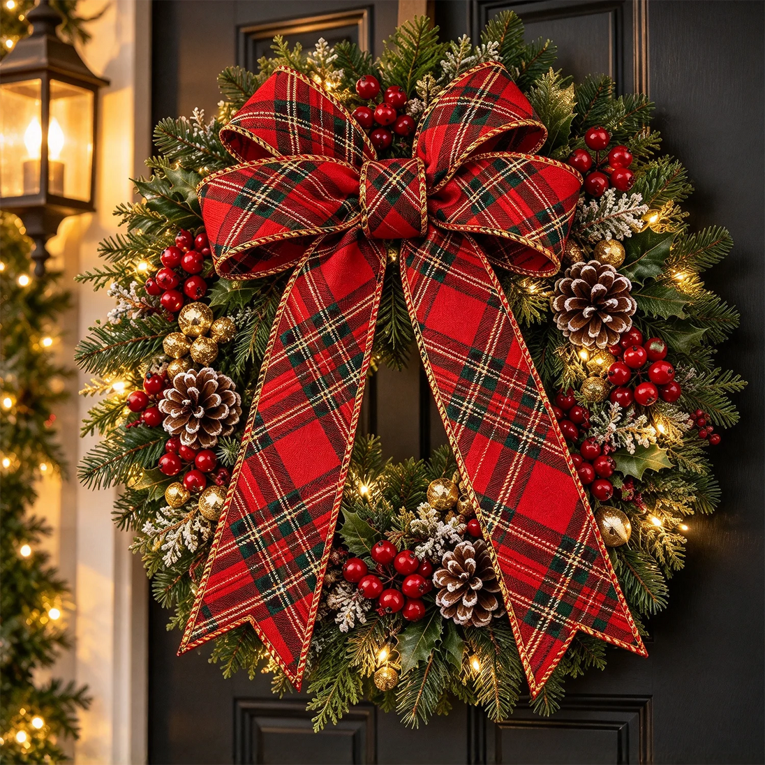 Red & Green Plaid Wired Christmas Ribbon with Gold Edge, 2.5in x 2 Yards