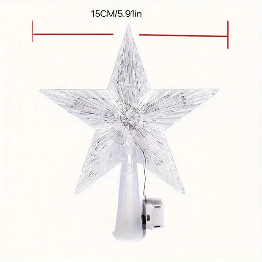 Lighted Star Christmas Tree Topper, 5.9 in Clear Star with Multicolor LEDs, Battery Operated