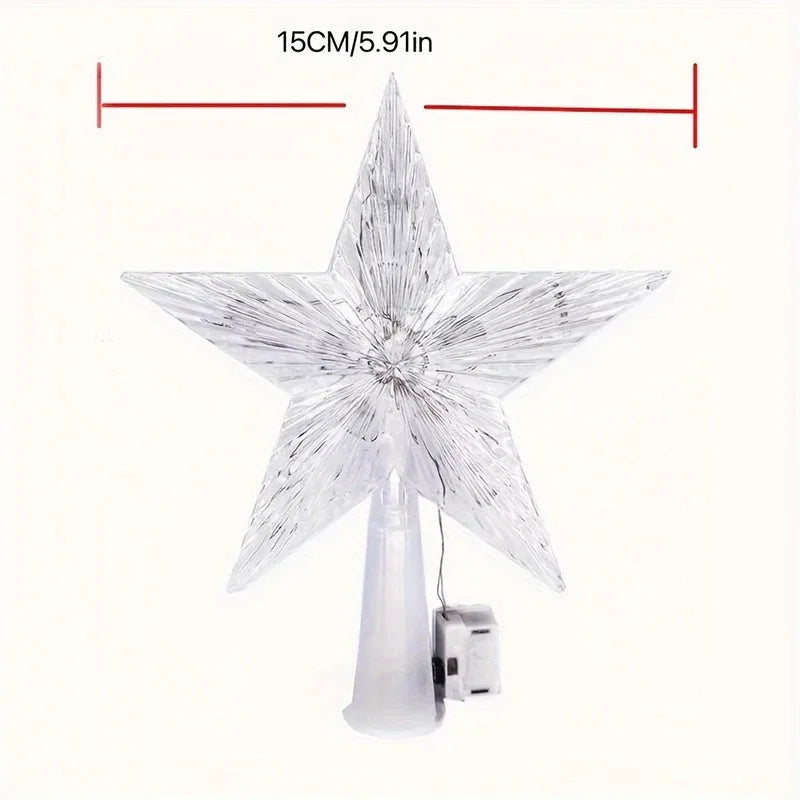 Lighted Star Christmas Tree Topper, 5.9 in Clear Star with Multicolor LEDs, Battery Operated