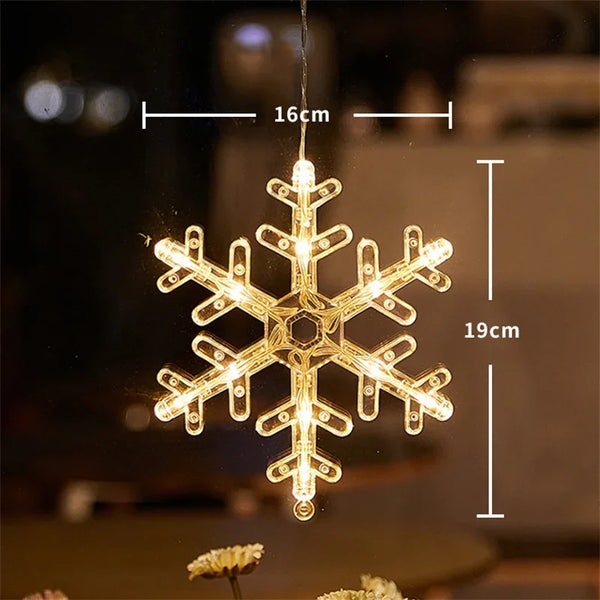 Christmas Snowflake Window Light, Battery LED Hanging Decoration with Suction Cup