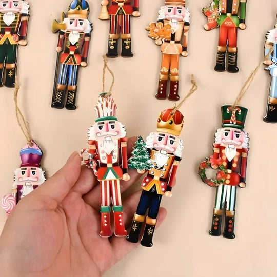 Nutcracker Christmas Ornaments, Set of 12 Wooden Soldier Hanging Decorations for the Tree and Party Favors
