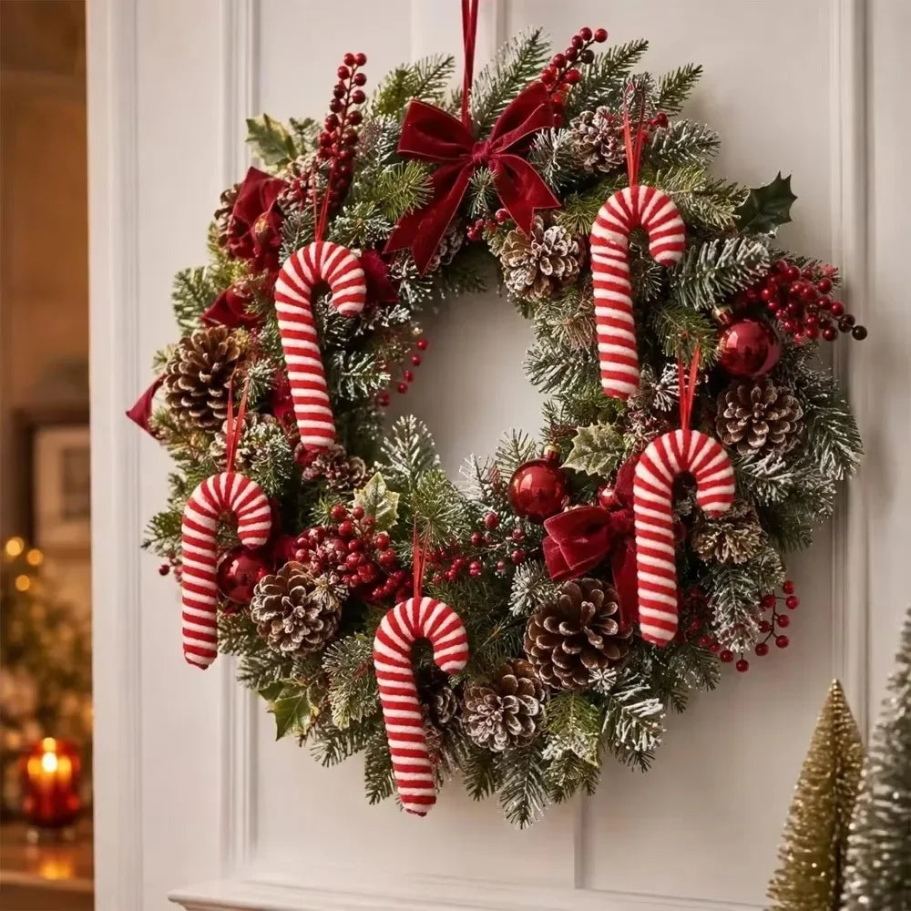 Red and White Candy Cane Christmas Ornaments, 5 Pack, 7 in Soft Fabric Hanging Canes