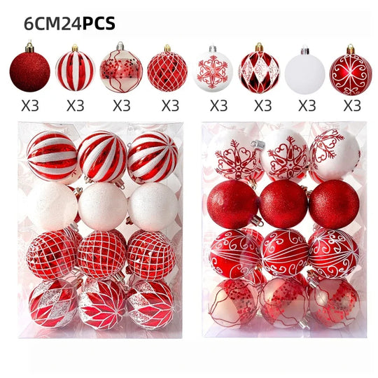 24-Piece Red & White Christmas Ball Ornament Set, 6cm (2.36 in)