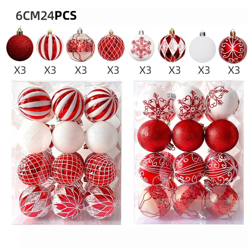 24-Piece Red & White Christmas Ball Ornament Set, 6cm (2.36 in)