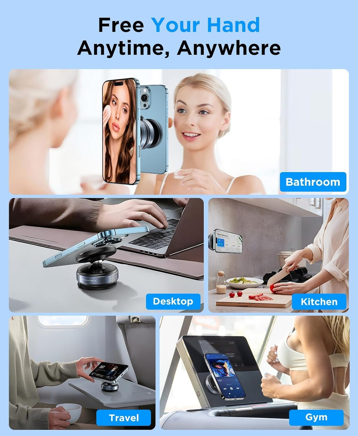 Vacuum Suction Magnetic Phone Mount for Car Dash and Glass, 360° Adjustable