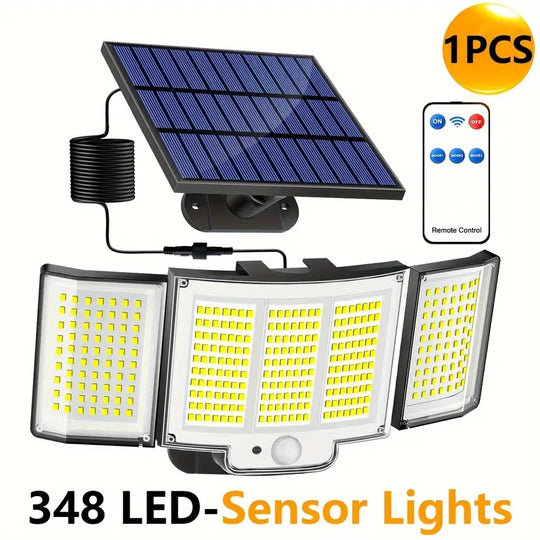 Solar Motion Sensor Flood Light for Garden and Yard, 348 LED 3-Head with Remote