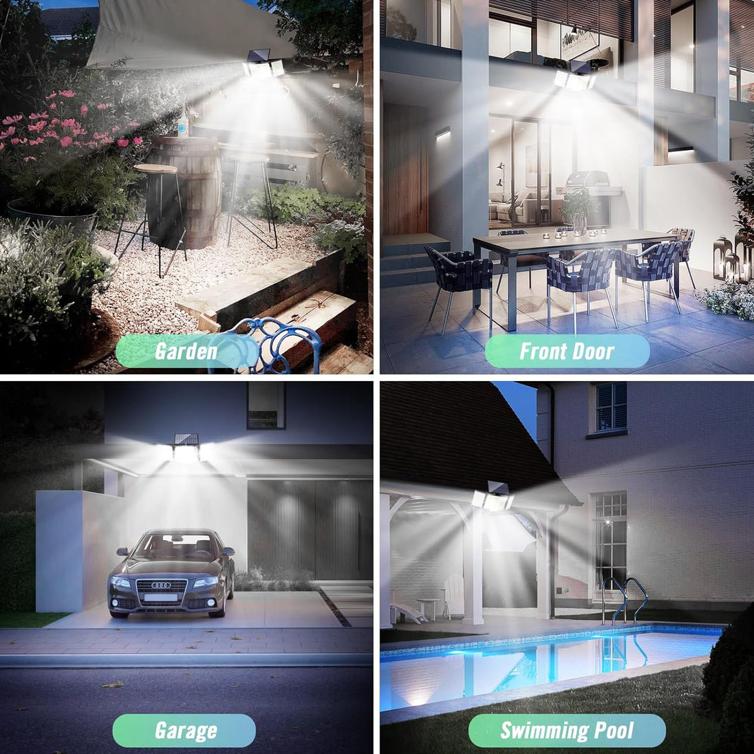 Solar Motion Sensor Flood Light for Garden and Yard, 348 LED 3-Head with Remote