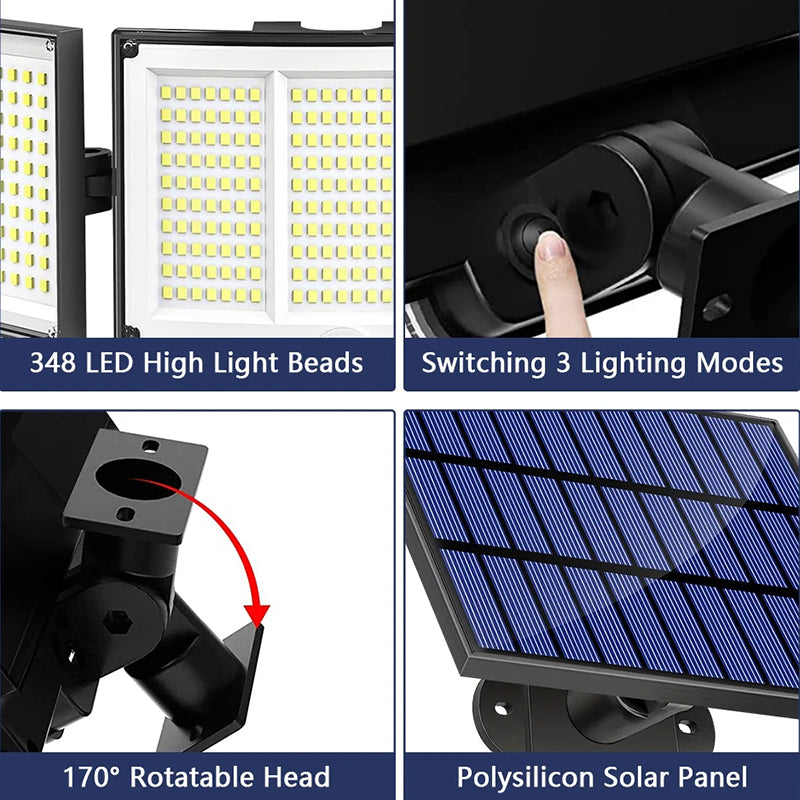 Solar Motion Sensor Flood Light for Garden and Yard, 348 LED 3-Head with Remote