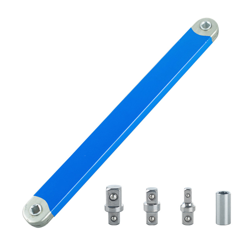 Offset Extension Wrench for Tight Spaces with 4 Drive Adapters