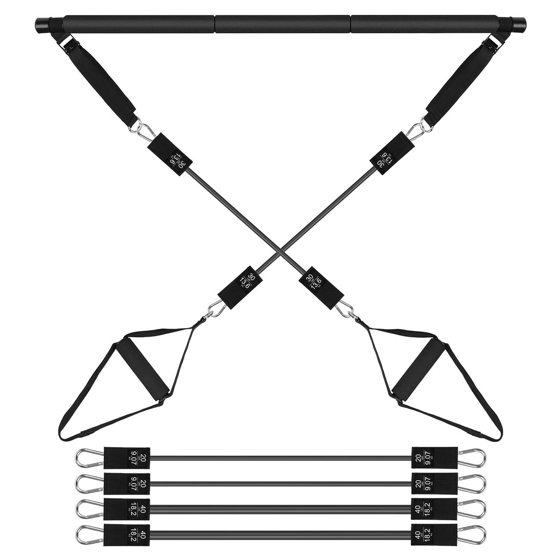 Portable Pilates Bar Fitness Kit with Resistance Bands, 100 lb Home Workout Set