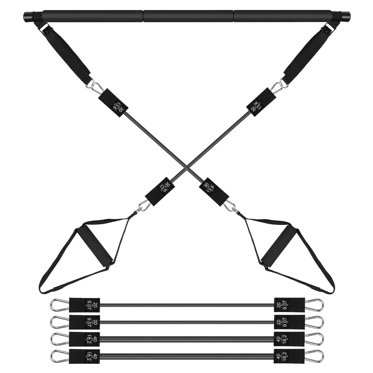 Portable Pilates Bar Fitness Kit with Resistance Bands, 100 lb Home Workout Set