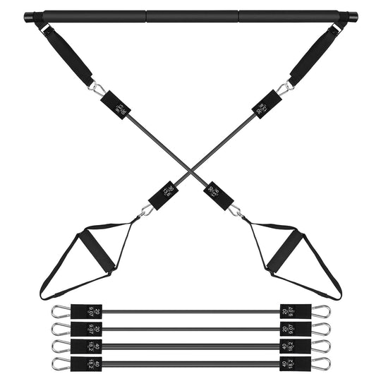 Portable Pilates Bar Fitness Kit with Resistance Bands, 100 lb Home Workout Set