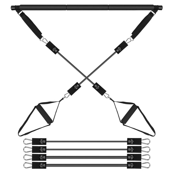 Portable Pilates Bar Fitness Kit with Resistance Bands, 100 lb Home Workout Set