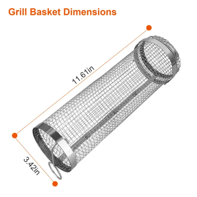 Rolling Grill Baskets for Kitchen and BBQ, Stainless Steel Mesh, 2-Pack