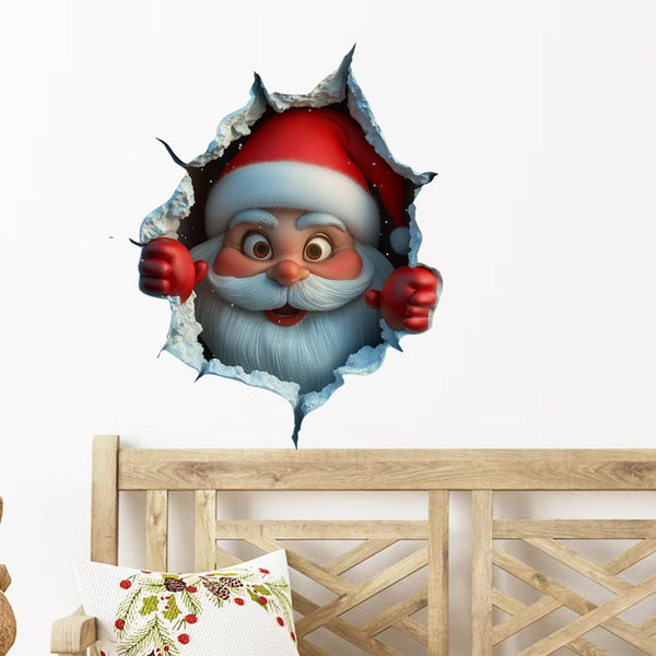 Santa Breaking Through the Wall Christmas Sticker, 25 x 29 cm