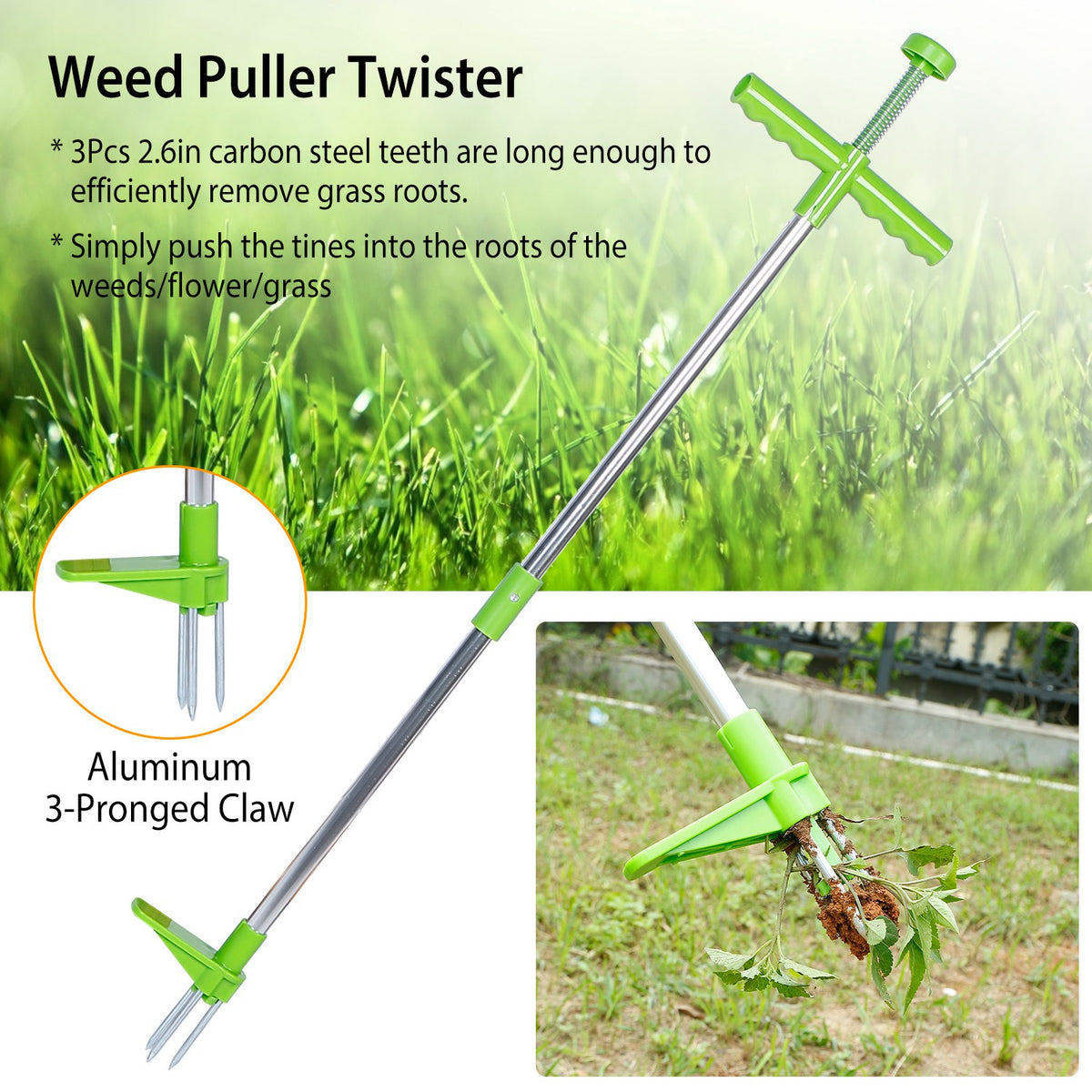 Stand-Up Weed Puller with Foot Pedal and 3-Prong Steel Claw