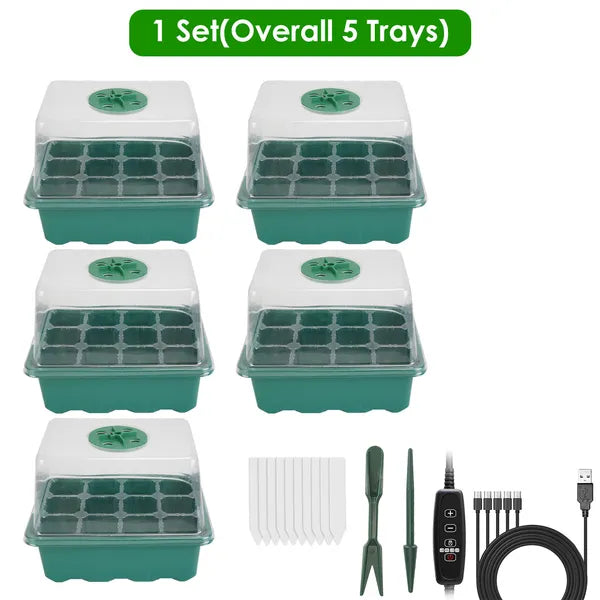 Seed Starter Kit with Grow Lights, 5 Trays with Humidity Domes and Timer